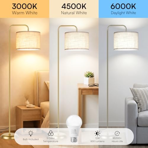 TJOY Floor Lamp, Golden Standing Floor Lamp for Living Room with 3 CCT Bulb
