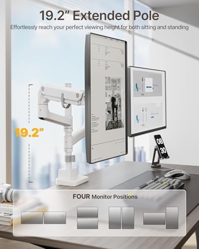 monTEK Dual Monitor Arm, Vertical Stackable 17-57", Heavy Duty，White
