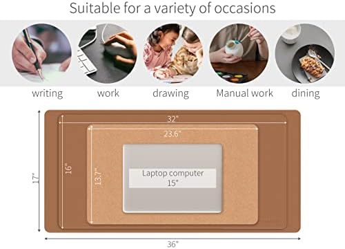 RENMTURE Dual-Sided Mouse Pad, Natural Cork & PU Leather Large Desk Pad for Office and Home Work, Desk Protector Non-Slip, Waterproof, Easy Clean (Brown, 23.6" x 13.7")
