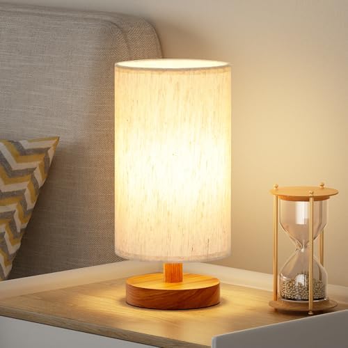 Fenmzee Small Table Lamps (Cream Shade - Walnut Base, 9" Inline Control)