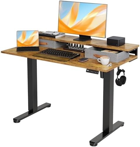 Claiks 48''*24'' Electric Standing Desk with Drawers, Rustic Brown
