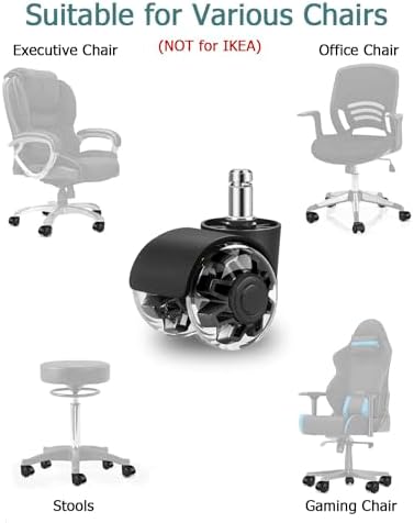 Office Chair Wheels,Set of 5 Replacement Wheels for All Hardwood and Carpet Floors,Heavy Duty Rollerblade Style Computer Desk Gaming Home Chair Casters Wheels,Universal Size(Black 11x22mm)