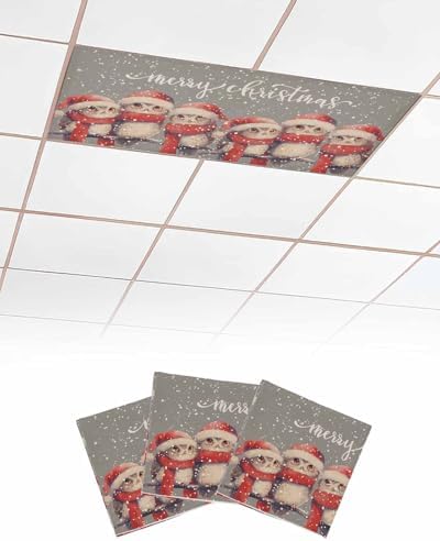 Christmas Red Magnetic Fluorescent Light Covers for Ceiling Lights 2 x 4 Feet,Snowflakes Vintage Owl Watercolor Grey Office Classroom Kitchen Drop Ceiling Light Covers Filters Shade Panel 3 Packs