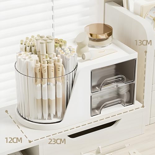 360 Degree Rotating Pencil Pen Holder for Desk , Cute Desk Pen Organizers Desktop Storage Stationery Supplies Cup Pot for Office School Home Art Supply Accessories Caddy Makeup Brush Holder White