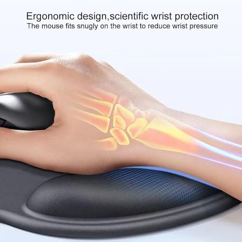 2 Pack Ergonomic Mouse Pad with Wrist Rest Support, Mousepad with Comfortable Gel Wrist Rest Support and Lycra Cloth,for Easy Typing Pain Relief Durable and Easy to Clean,Black