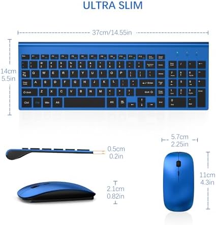 Wireless Keyboard and Mouse Ultra Slim Combo, TopMate - Blue Black