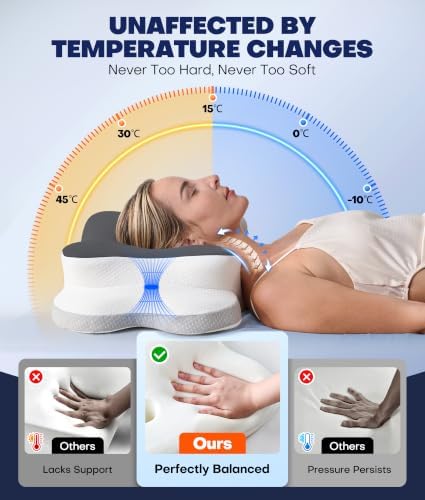 Ultra Pain Relief Cervical Neck Pillow for Sleeping, 5X Support Ergonomic Contour Pillow for Deep Sleep, Cooling Memory Foam Pillows for Adults, Orthopedic Bed Pillow for Side Back, Stomach Sleepers