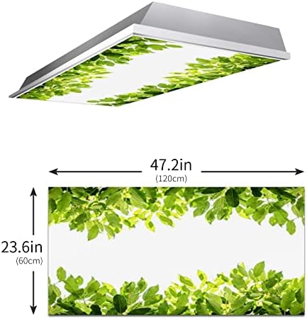 Fluorescent Light Cover Decorative Ceiling Light Filters,Green Leaves Pattern,for Classroom Office Hospitals Home Ceiling Decorative,2ft x 4ft,Blue White