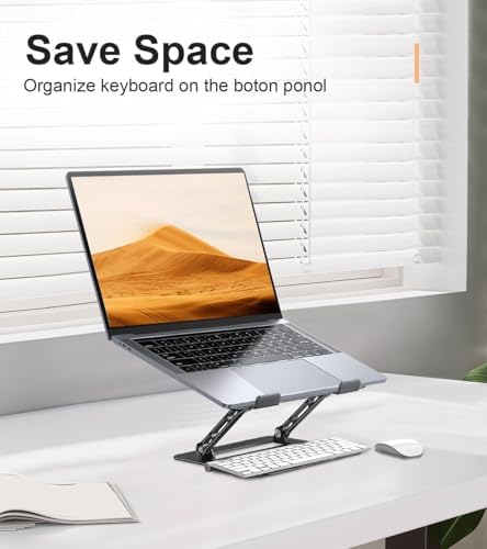 Aoviho Adjustable Laptop Stand for Desk, Portable Laptop Stand Holder and Riser, Foldable Aluminum Notebook Computer Stand for MacBook Air Pro HP Lenovo Dell Samsung Chromebook, 10-15.6 inch, Black