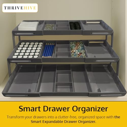 3 Tier Drawer Organizer, Multi Level Smart Drawer Organizer for Desk, Expandable Organizer for Office, Makeup, Jewelry, Kitchen, Folding Storage for Home and Office Drawers & Craft Organizer - Gray