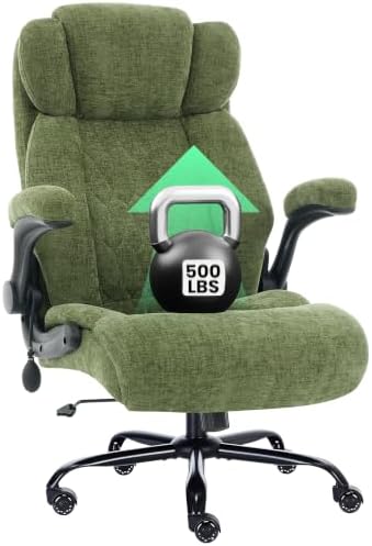 500lbs Big and Tall Office Chair Adjustable Lumbar Support for Back Pain, Extra Wide Seat Executive Office Chair Thick Armrest Pad, Heavy Duty Base&Upgraded Wheels, Ergonomic Desk Chair (Dark Green)