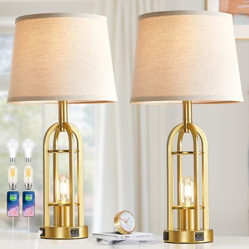 SRJJA 24" Modern Table Lamps for Living Room Bedroom Set of 2, USB A+C
