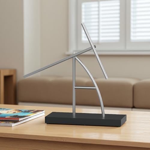 CulinaryEdge Kinetic Energy Sculpture Pendulum Ornament Desktop Pendant Silent Metal Desk Toy Chaotic Pendulum Battery Powered Desktop Decor for Office Home