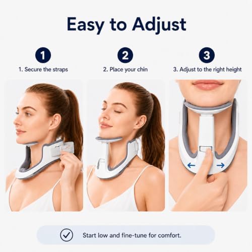 Neck Brace Posture Corrector, Memory Foam Cervical Collar for Pain Relief & Neck Hump, Adjustable Neck Support for Office, Travel & Daily Use - Soft Breathable, Men Women