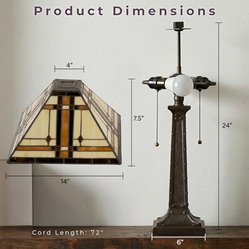 Lavish Home Tiffany Style Table Lamp with Stained Glass Shade, Bronze