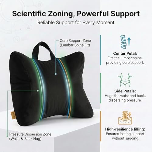 Lumbar Pillow for Car Seat and Office Chair, Classic Black