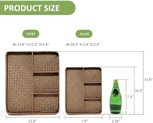 Nonam Large 4-Section Seagrass Tea Bag Organizer,Divided Basket,Brown
