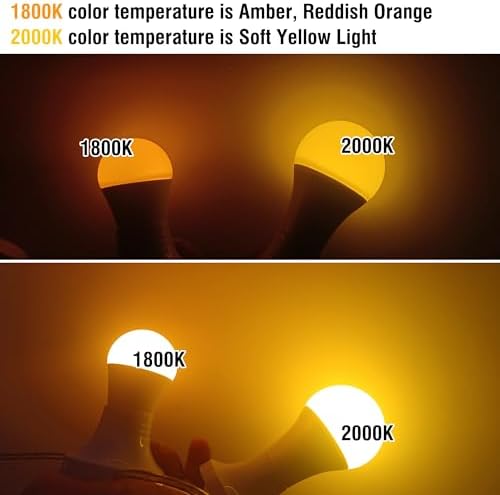 A19 Amber Light Bulbs 1800K,9W Warm Light Bulb 800Lm, Blue Light Blocking