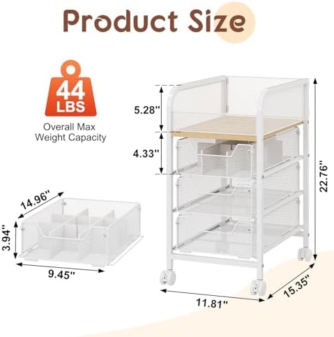 Hongtamoya Rolling Makeup Cart Organizer with 3 Drawers, Narrow Floor Skincare Organizers, Cosmetics Display Cases Vanity Organizer for Skin Care Nail Polish Perfume Makeup Brush, White