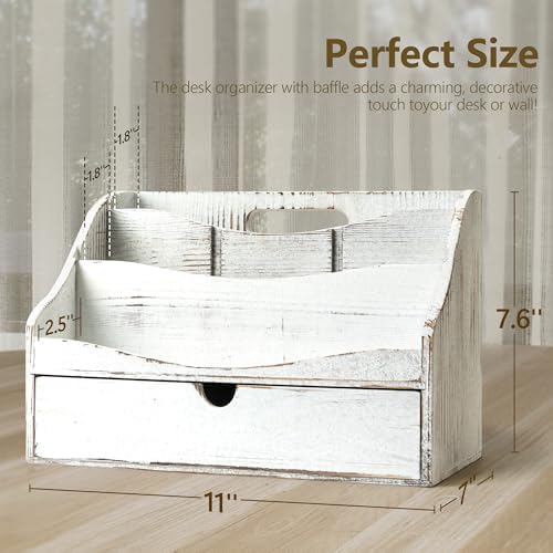 Rebee Vision Mail Organizer for Desk with Drawer for Home Decor, Whitewash