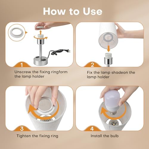 MOICO Bedside Table Lamp for Bedroom, 3-Way Dimmable Nightstand Lamp with USB C, USB A Ports & AC Outlet, Small Table Lamp Fabric Shade for Living Room Dorm Office, LED Bulb Included (14in Silver)