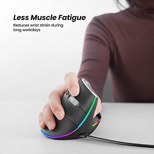 Nulea Ergonomic Vertical Mouse Wired with 11 RGB Backlight and 6 Buttons