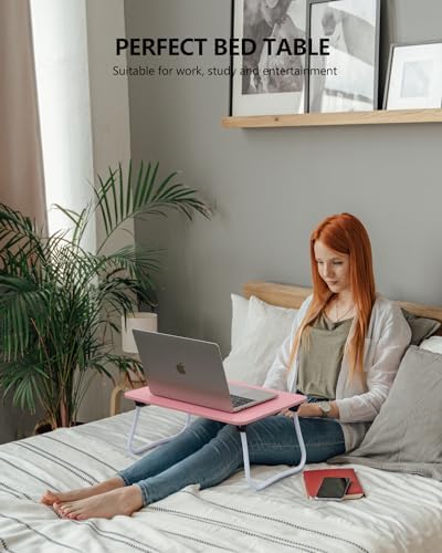 ZEAPTAC Laptop Bed Desk, Foldable Lap Desk, Portable Lap Table, Bed Table, Laptop Stand, Lightweight & Mini Table for Breakfast/Picnic/Drawing/Couch/Floor - Pink