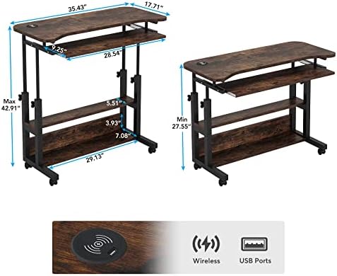 Tribesigns Portable Desk with Power Outlets, Height Adjustable Side Table Sofa Couch Bedside Laptop Computer Cart with USB Charging Ports, Mobile Small Standing Desk with Keyboard Tray