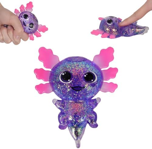 Axolotl Squishy Toy, Cute Slow Rising Fidget Toy for Stress Relief, Soft Squeeze Sensory Toy for Kids and Adults, Handheld Stress Ball for Anxiety and Focus Big Ears Axolotl(Purple)