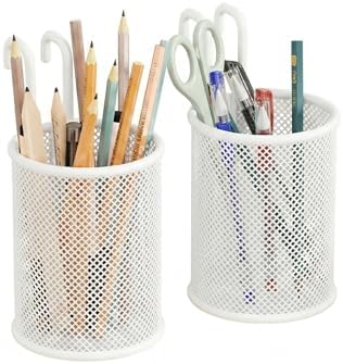 Metal striped cup with hook and loop, pencil cartridge, wall organizer, craft accessories, garage, home, office storage (black/white, square/round) (white2)