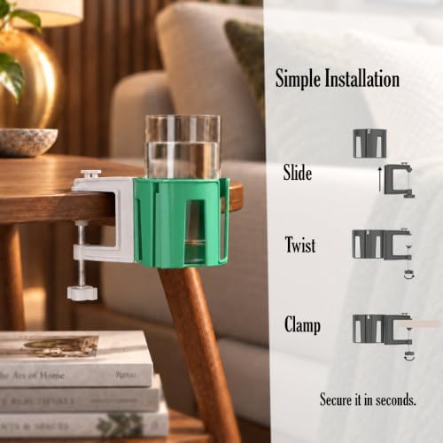 Original Large Desk Cup Holder Clamp, Heavy Duty Plastic Drink Holder Green