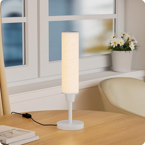 Nukanu Table Lamp with Remote,White,Linen lampshade