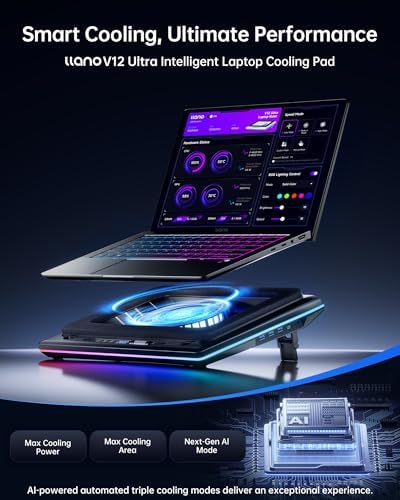llano V12 Ultra Laptop Cooling Pad with Smart Software Control Laptop Fan