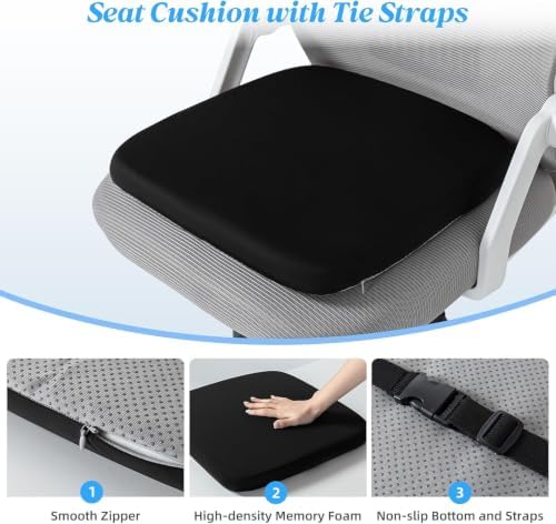 SheRest Office Chair Cushion with Straps, Memory Foam Seat Cushion with Removable Cover, Suitable for Office Chairs, Car Seats, and Airplane Seats, Black, Large
