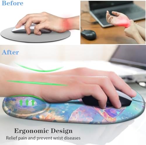 Ergonomic Mouse Pad with Wrist Support, Cute Turtle Pattern Rubber Mousepad with Non-Slip PU Base for Home Office Working Studying, Easy Typing & Pain Relief for Women Girls Adult Kids