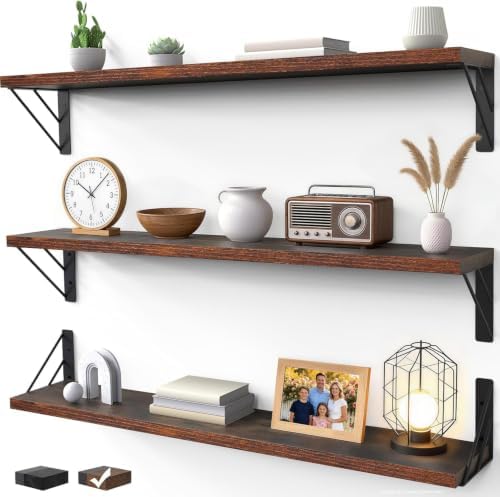 BAYKA 36" Long Wall Mounted Floating Shelves (Rustic Brown, Set of 3, 36")
