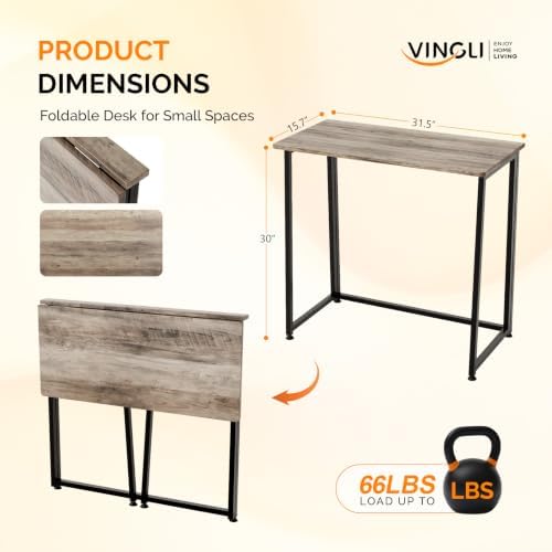 VINGLI 31.5" Folding Desk for Small Spaces, Home Office Computer Desk, Grey