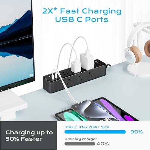 Desk Clamp Power Strip 10FT, Acozvin 40W Total Fast Charging Station