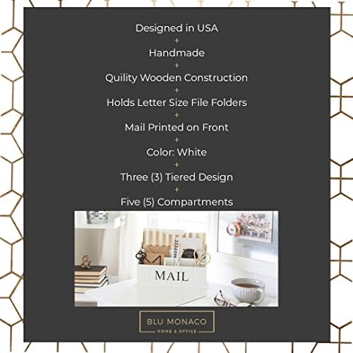 BLU MONACO | White Wooden Mail Organizer for Countertop | Standing File Organizer for Desk with 3 Tier Storage | Mail Sorter Organizer Countertop Rustic Office Kitchen