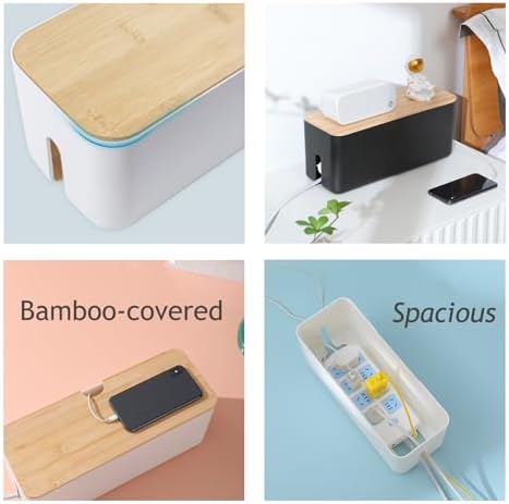 Changsuo Wall Mount Cable Management Box LargeCable Organizer Box for Extension Cord Power Stripe Surge Protector Wire Management Concealer Organizer Cover Hider for Desktop (Large, White)