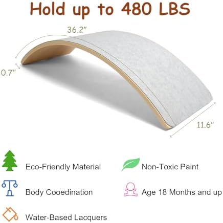 Gentle Monster Wooden Wobble Balance Board, 35 Inch Rocker Board Natural Wood, Open Ended Learning Toy, Yoga Curvy Board for Classroom & Office Adult