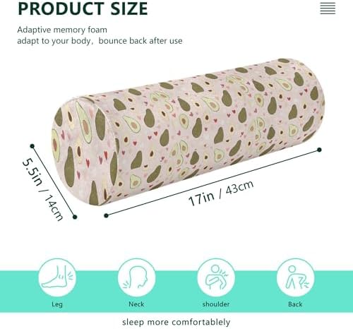Yoga Meditation Bolster Pillow Neck Roll Pillow Small Round Pillows Decorative Throw Pillows Cervical Roll Cylinder Pillow Neck Support Side Sleeper Cute Avocado Heart