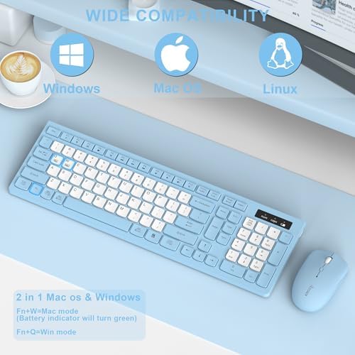 Wireless Keyboard and Mouse Combo Silent for Office and Home(Sky Blue-B)