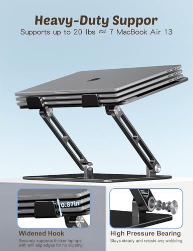 Aoviho Laptop Stand for Desk, Adjustable Foldable Aluminum Laptop Riser for 10–17.3 Inch Laptops – Sturdy Ergonomic Computer Holder, Supports Up to 22 lb, Cooling Vent, Black