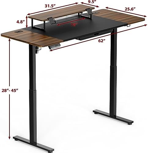 SHW 62-Inch Electric Height Adjustable Standing Desk, Walnut