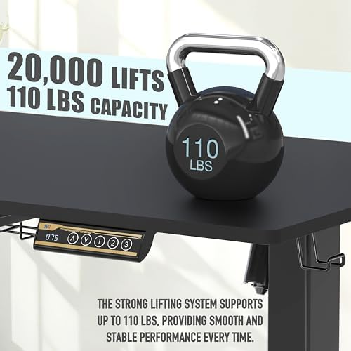 SHW 40 x 22 Electric Height Adjustable Sit to Stand Desk, Black