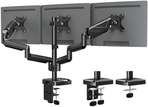 MOUNTUP Triple Monitor Mount, Triple Monitor Desk Mount for Max 27 inch Computer Screens, 3 Monitors Stand for Desk, Monitors Arm with Swivel, Tilt, Rotation, Each Arm Holds 4.4-19.8 lbs