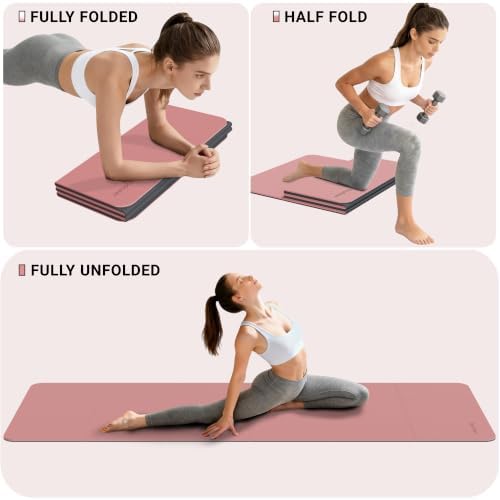 READAEER Foldable Fitness Yoga Mat | 2/5" (10mm) Extra Thick | Non-Slip TPE | 75x26" Extra Long-Wide | Portable & Easy Store | for Yoga, Pilates, Home Gym & Full-Body Workouts