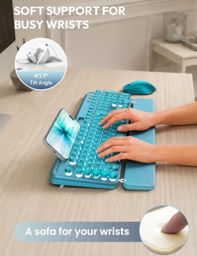 Wireless Keyboard and Mouse, Backlit Typewriter with Magnetic Wrist Rest