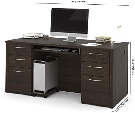 Bestar Executive Desk with Two Pedestals, 66W, Dark Chocolate, Embassy, 66W